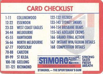 1991 Scanlens Stimorol #166 Grand Final Action / Checklist Back